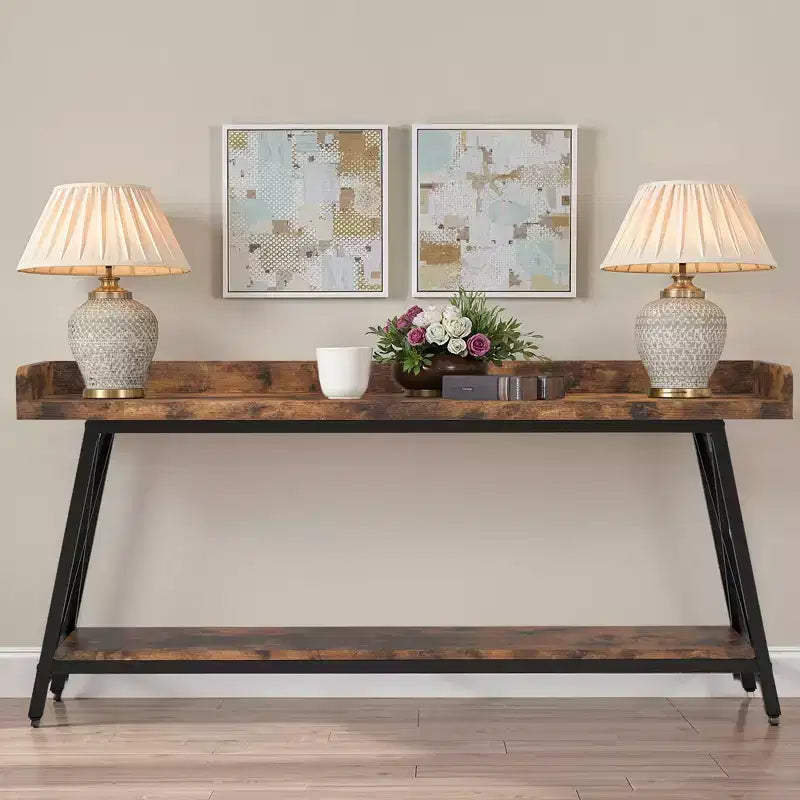 Console étroite rustique de 70,9 pouces, cadre métallique robuste, décoration d'intérieur