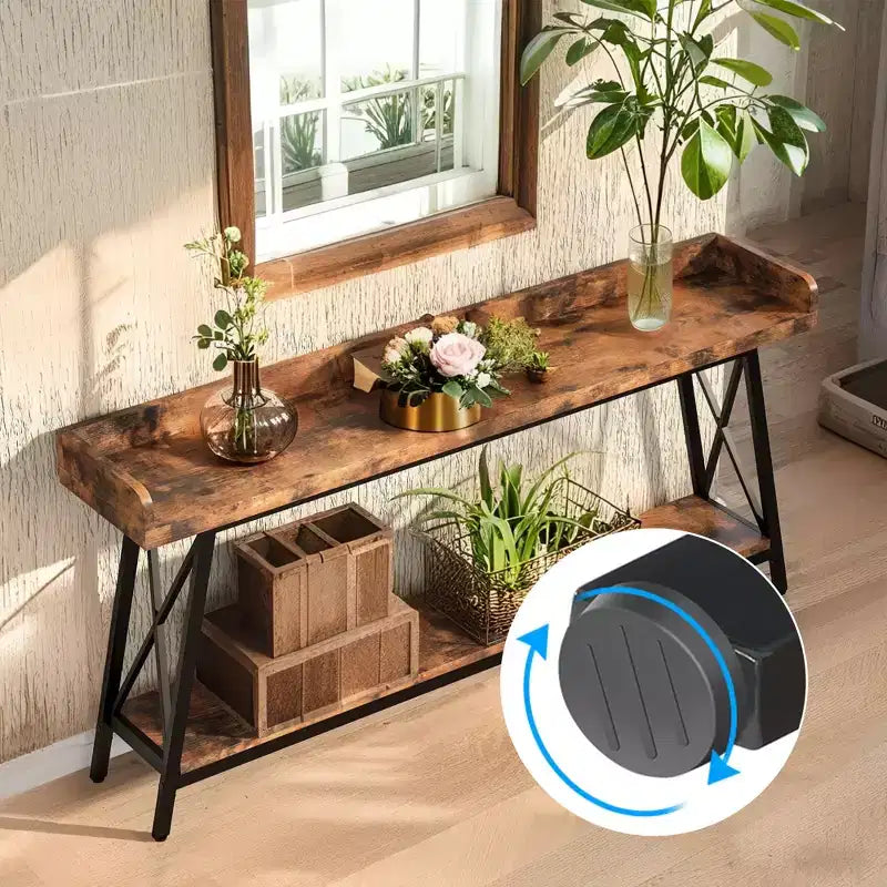Console étroite rustique de 70,9 pouces, cadre métallique robuste, décoration d'intérieur