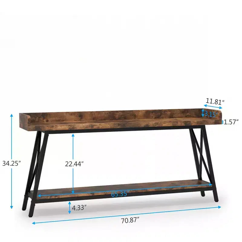 Console étroite rustique de 70,9 pouces, cadre métallique robuste, décoration d'intérieur