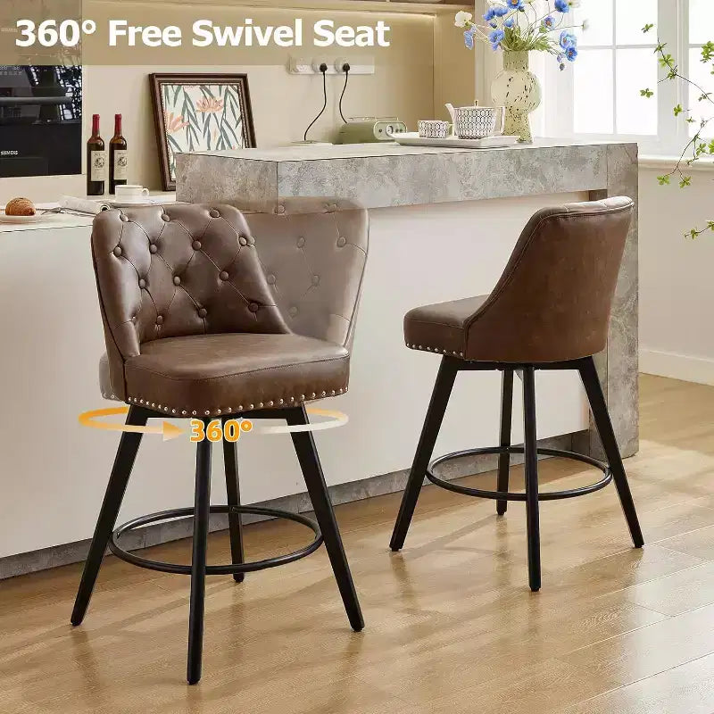 Lot de 2 tabourets de bar pivotants modernes, rembourrés, avec repose-pieds, dossier et pieds en métal, tabourets de comptoir modernes pour bar, îlot de cuisine