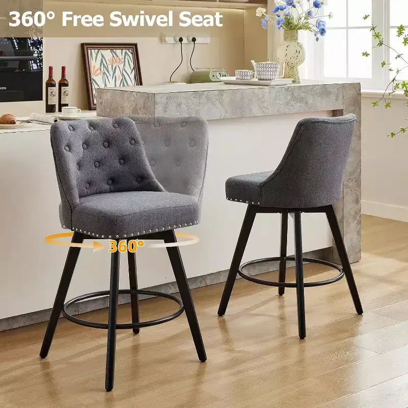 Lot de 2 tabourets de bar pivotants modernes, rembourrés, avec repose-pieds, dossier et pieds en métal, tabourets de comptoir modernes pour bar, îlot de cuisine
