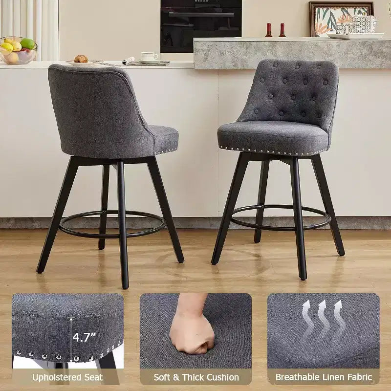 Lot de 2 tabourets de bar pivotants modernes, rembourrés, avec repose-pieds, dossier et pieds en métal, tabourets de comptoir modernes pour bar, îlot de cuisine