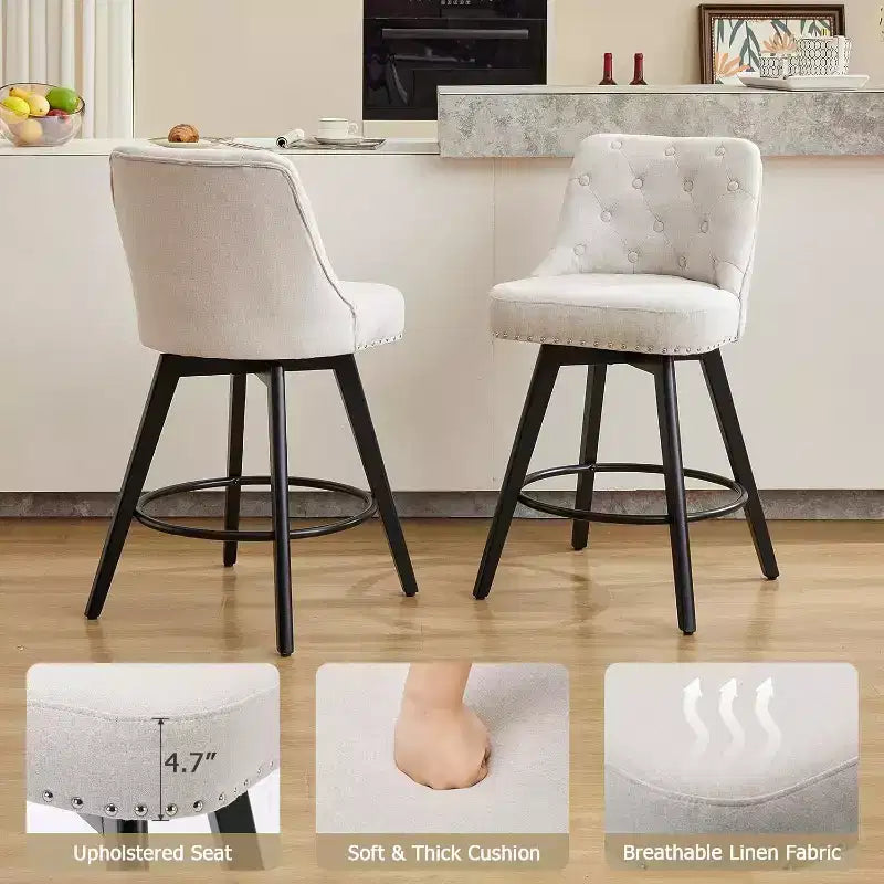 Lot de 2 tabourets de bar pivotants modernes, rembourrés, avec repose-pieds, dossier et pieds en métal, tabourets de comptoir modernes pour bar, îlot de cuisine