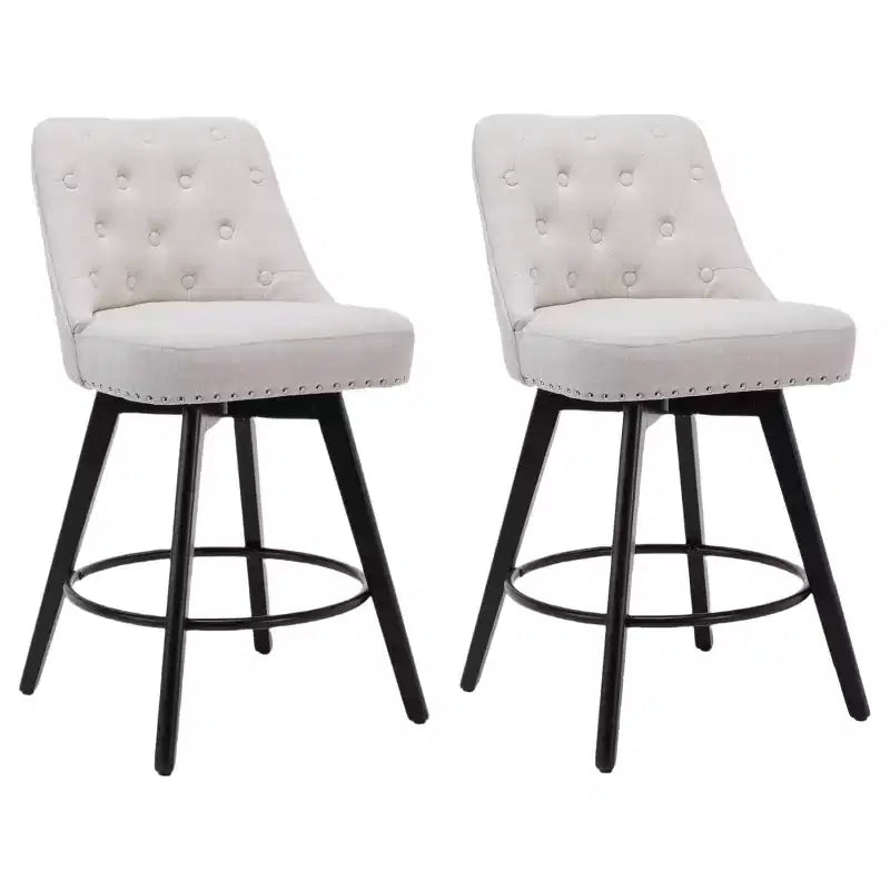 Lot de 2 tabourets de bar pivotants modernes, rembourrés, avec repose-pieds, dossier et pieds en métal, tabourets de comptoir modernes pour bar, îlot de cuisine