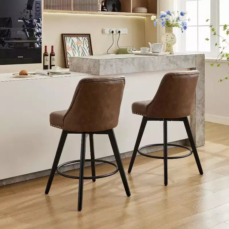 Lot de 2 tabourets de bar pivotants modernes, rembourrés, avec repose-pieds, dossier et pieds en métal, tabourets de comptoir modernes pour bar, îlot de cuisine