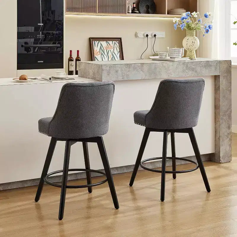 Lot de 2 tabourets de bar pivotants modernes, rembourrés, avec repose-pieds, dossier et pieds en métal, tabourets de comptoir modernes pour bar, îlot de cuisine