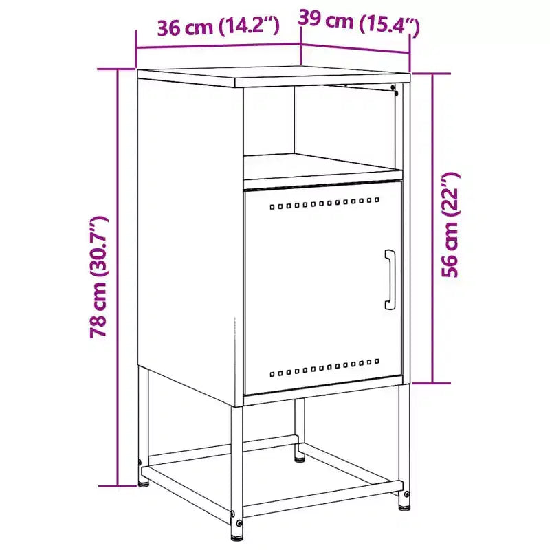 Table de chevet, table de nuit, table d'appoint, meuble de chambre à coucher en acier