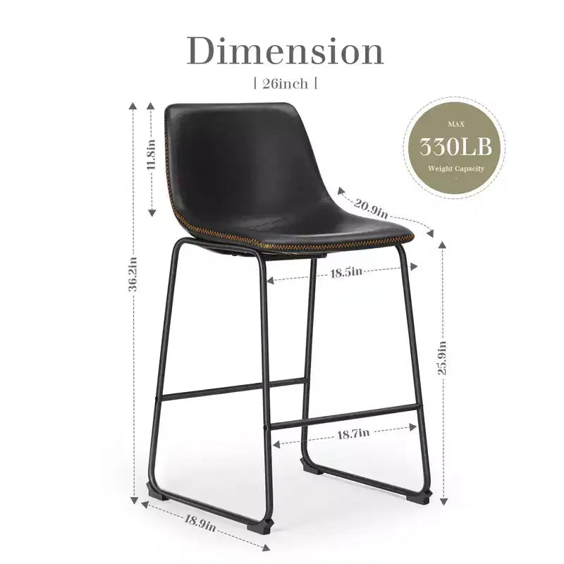Lot de 2 tabourets de bar industriels rembourrés avec pieds et repose-pieds en métal, chaises de comptoir sans accoudoirs en similicuir pour salles à manger