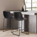 Okak Set of 2 Industrial Upholstered Bar Stools with Metal Legs & Footstools,Armless Faux Leather Counter Chairs for Dining Rooms