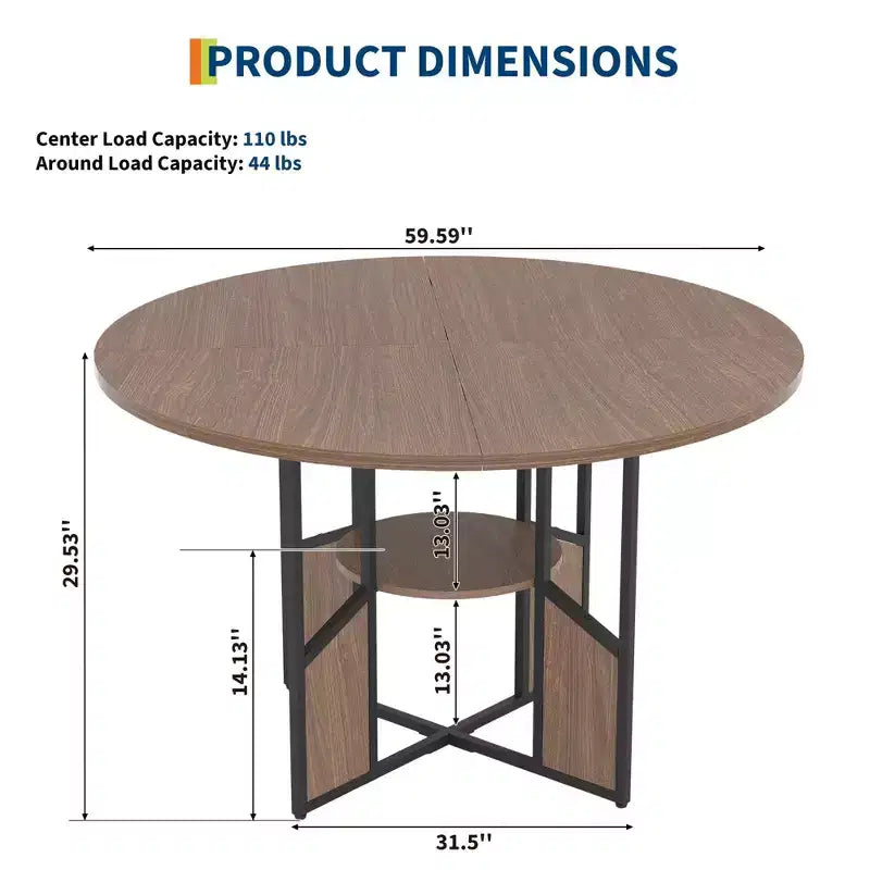 Table à manger ronde pour 4 à 6 personnes - Table de cuisine moderne de style ferme en bois avec étagère de rangement, plateau étanche, meubles de coin repas
