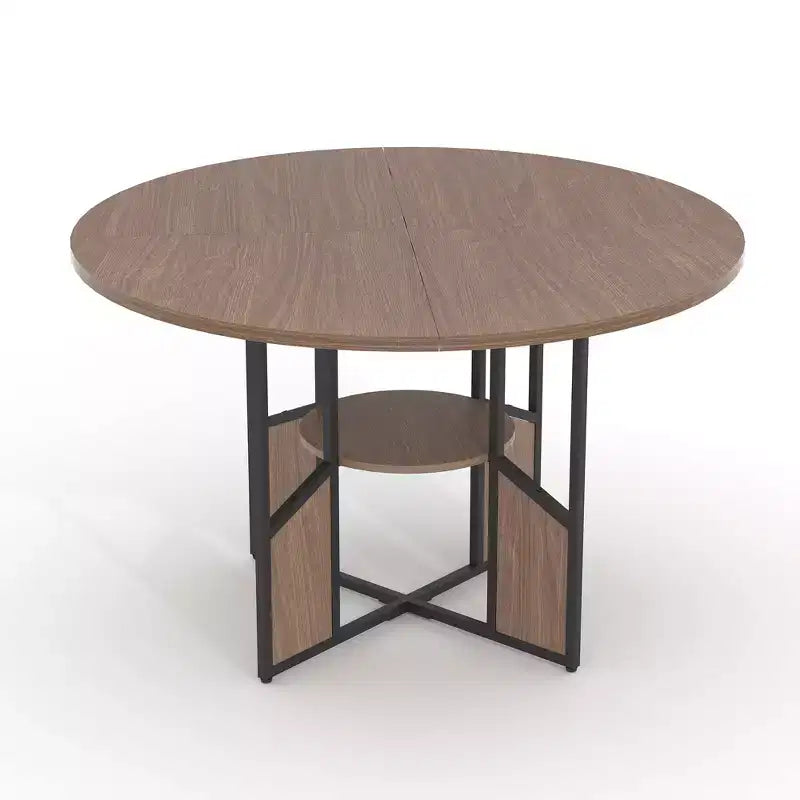Table à manger ronde pour 4 à 6 personnes - Table de cuisine moderne de style ferme en bois avec étagère de rangement, plateau étanche, meubles de coin repas