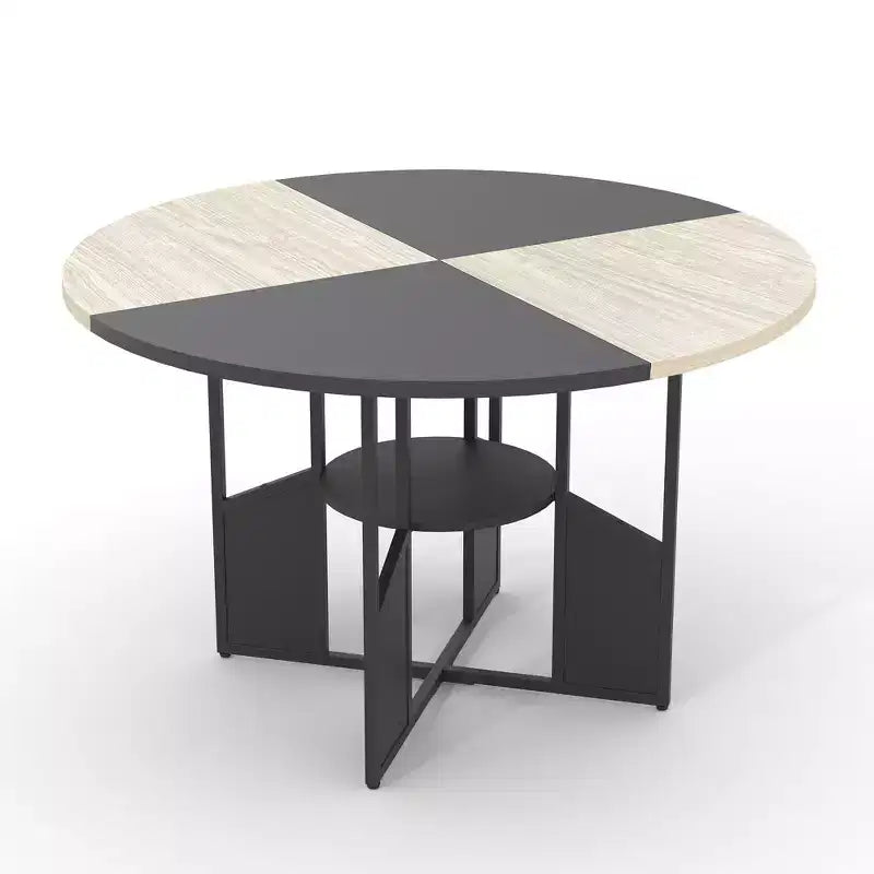 Table à manger ronde pour 4 à 6 personnes - Table de cuisine moderne de style ferme en bois avec étagère de rangement, plateau étanche, meubles de coin repas