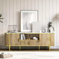 MDF Round Wave Pattern Four-Door TV Stand 70 Large Luxury Entertainment Center, Adjustable Shelves