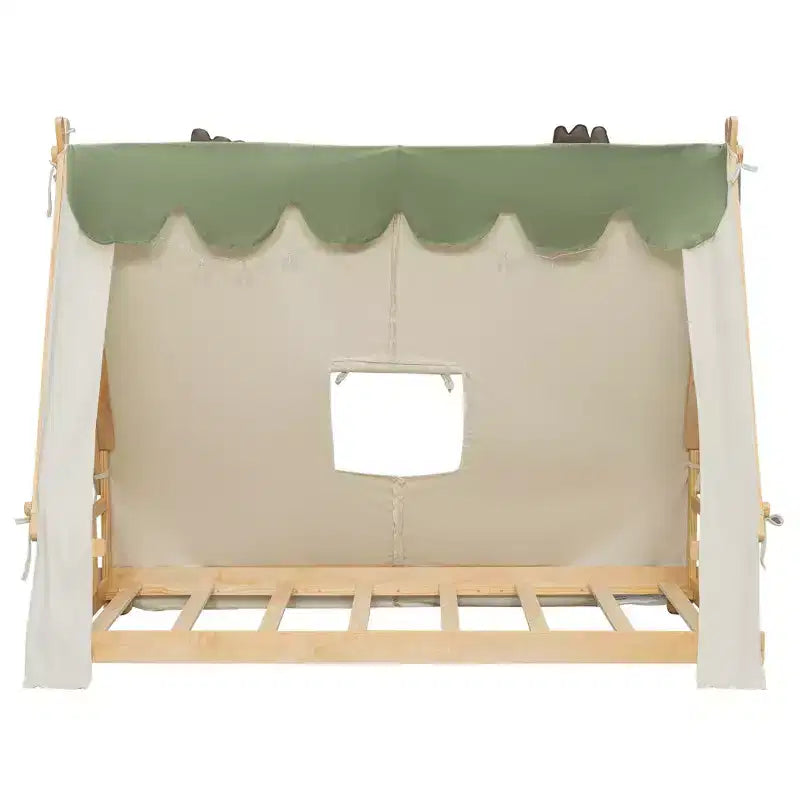 Lits à baldaquin au sol en forme de maison double/double avec tente et décor lumineux, cadre de lit plateforme pour enfants, adolescents, pas besoin de sommier tapissier
