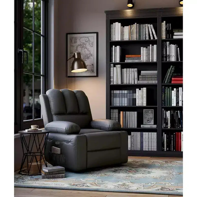 Fauteuil de massage inclinable pour adultes, basculeur pivotant avec chauffage, cuir PU, télécommande, porte-gobelets, poche latérale, large fauteuil inclinable pour salon, chambre à coucher