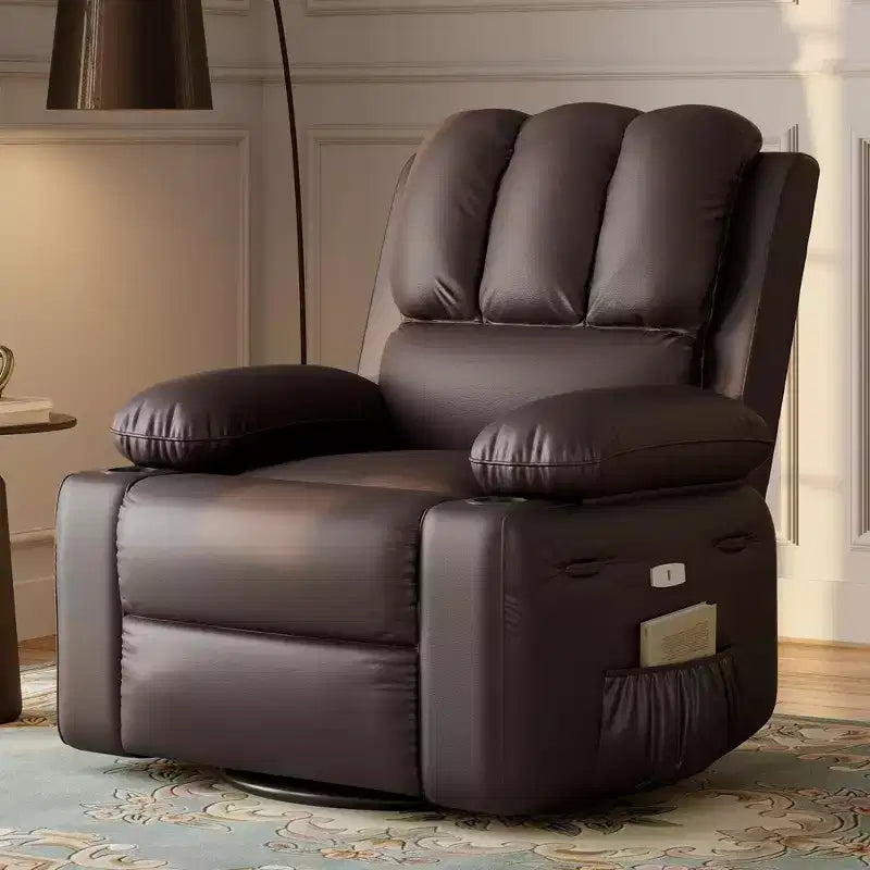 Fauteuil de massage inclinable pour adultes, basculeur pivotant avec chauffage, cuir PU, télécommande, porte-gobelets, poche latérale, large fauteuil inclinable pour salon, chambre à coucher