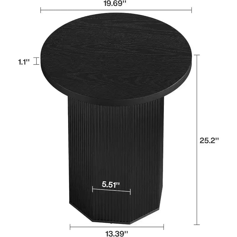 Table d'appoint ronde, Table d'appoint sur pied de ferme, Table de chevet en bois cannelé, Support de boisson pour salon, chambre, noir
