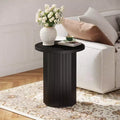 Table d'appoint ronde, Table d'appoint sur pied de ferme, Table de chevet en bois cannelé, Support de boisson pour salon, chambre, noir