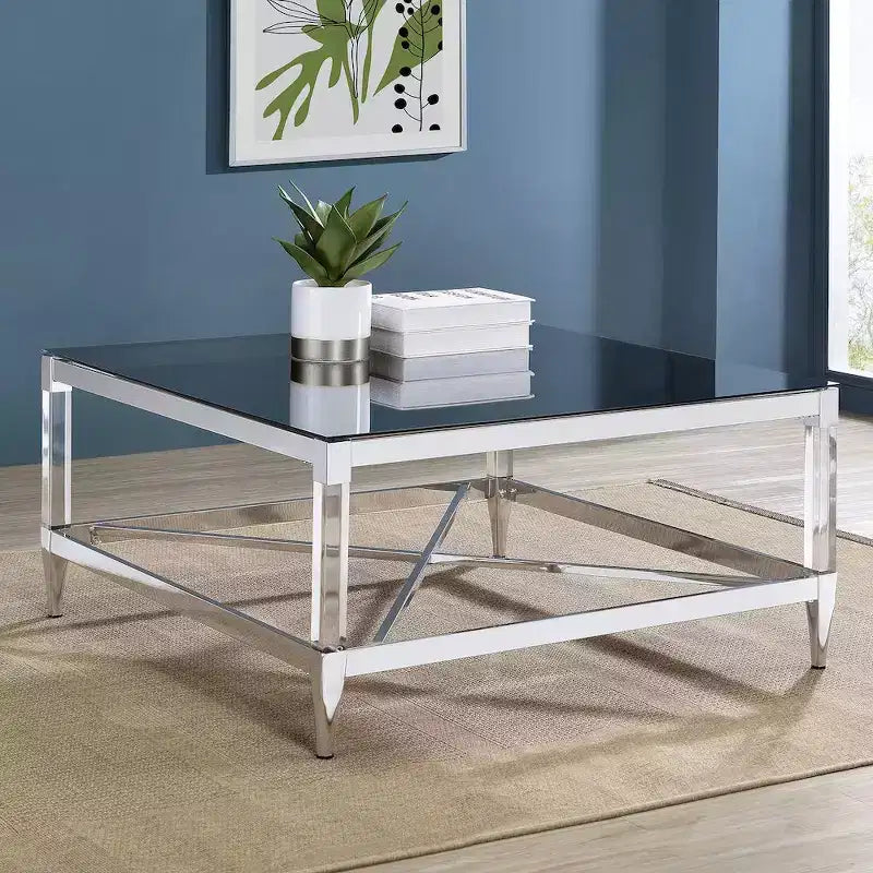 Table basse carrée en acrylique miroir trempé