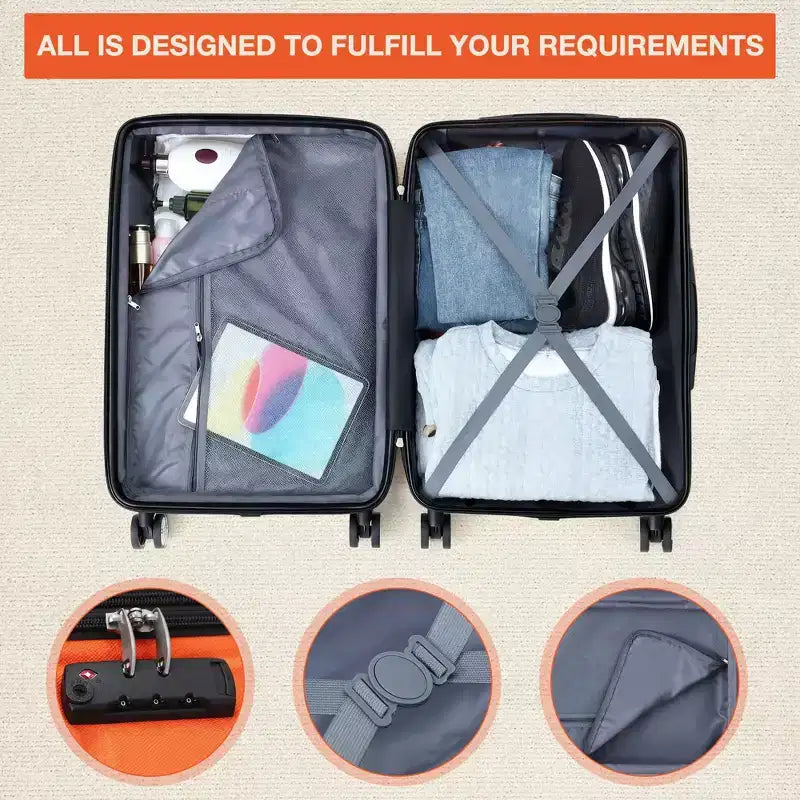 Valise cabine rigide extensible de 24 pouces avec roues pivotantes, valise cabine rigide avec serrure TSA, valise rigide légère