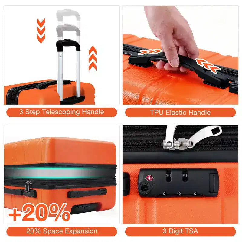 Valise cabine rigide extensible de 24 pouces avec roues pivotantes, valise cabine rigide avec serrure TSA, valise rigide légère