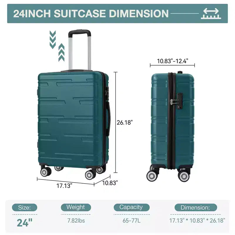 Valise cabine rigide extensible de 24 pouces avec roues pivotantes, valise cabine rigide avec serrure TSA, valise rigide légère