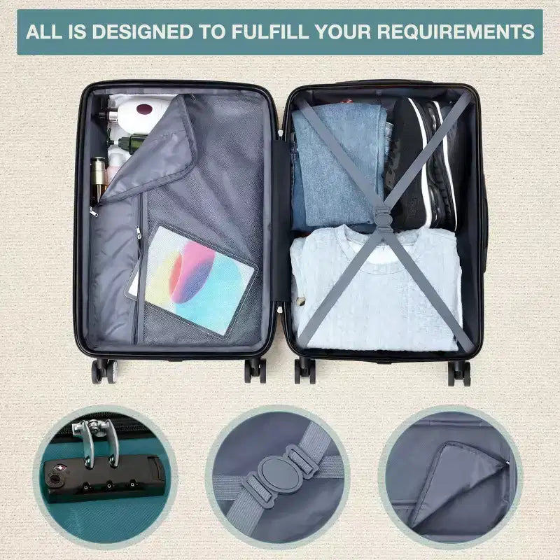 Valise cabine rigide extensible de 24 pouces avec roues pivotantes, valise cabine rigide avec serrure TSA, valise rigide légère