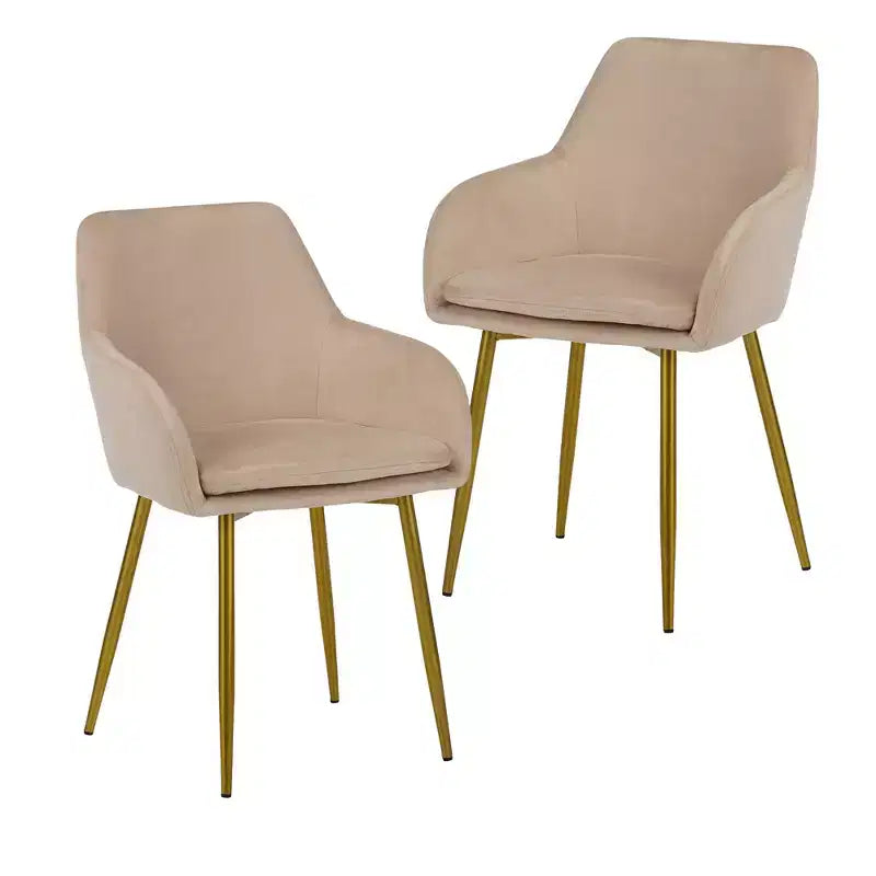 Chaises de salle à manger modernes en velours avec pieds en métal doré (lot de 2)