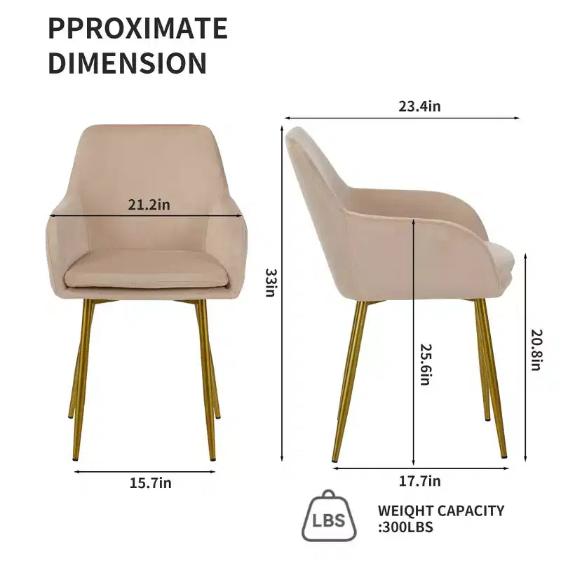 Chaises de salle à manger modernes en velours avec pieds en métal doré (lot de 2)