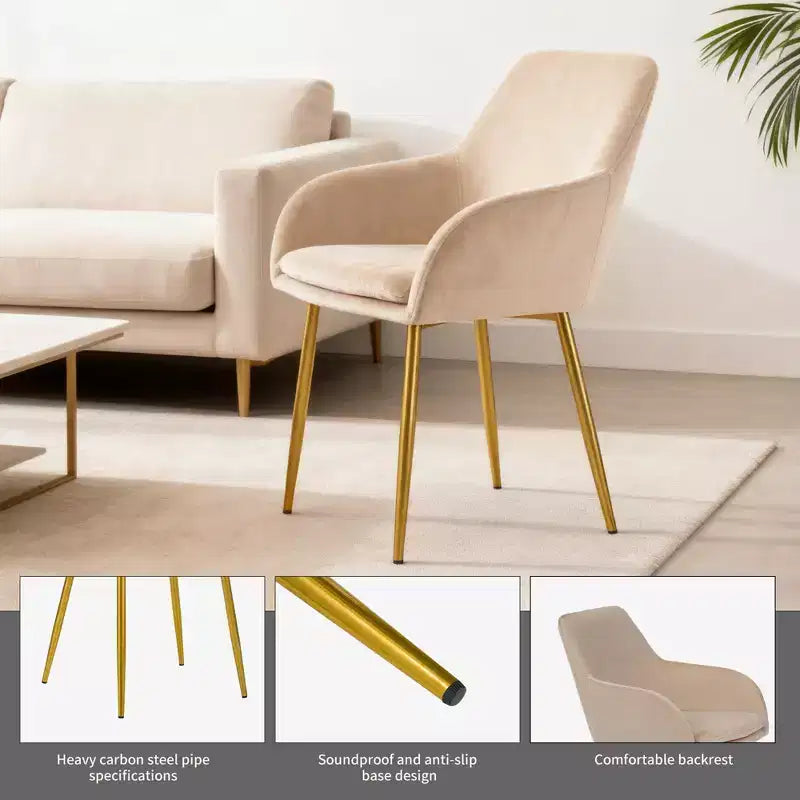 Chaises de salle à manger modernes en velours avec pieds en métal doré (lot de 2)