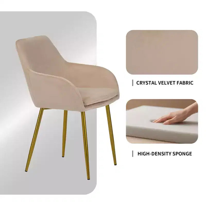 Chaises de salle à manger modernes en velours avec pieds en métal doré (lot de 2)
