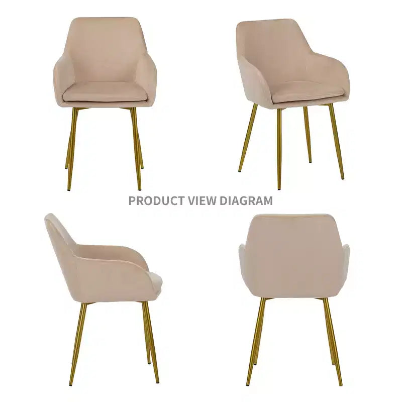 Chaises de salle à manger modernes en velours avec pieds en métal doré (lot de 2)