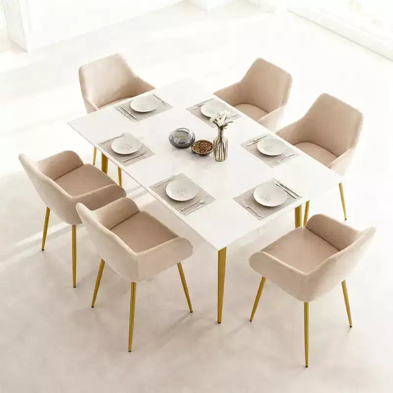 Chaises de salle à manger modernes en velours avec pieds en métal doré (lot de 2)