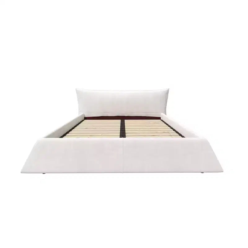 Lit plateforme tapissé King Size, Cadre de lit en métal et bois massif avec tête de lit en velours de forme spéciale