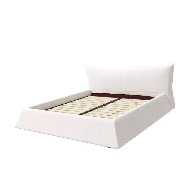 Lit plateforme tapissé King Size, Cadre de lit en métal et bois massif avec tête de lit en velours de forme spéciale