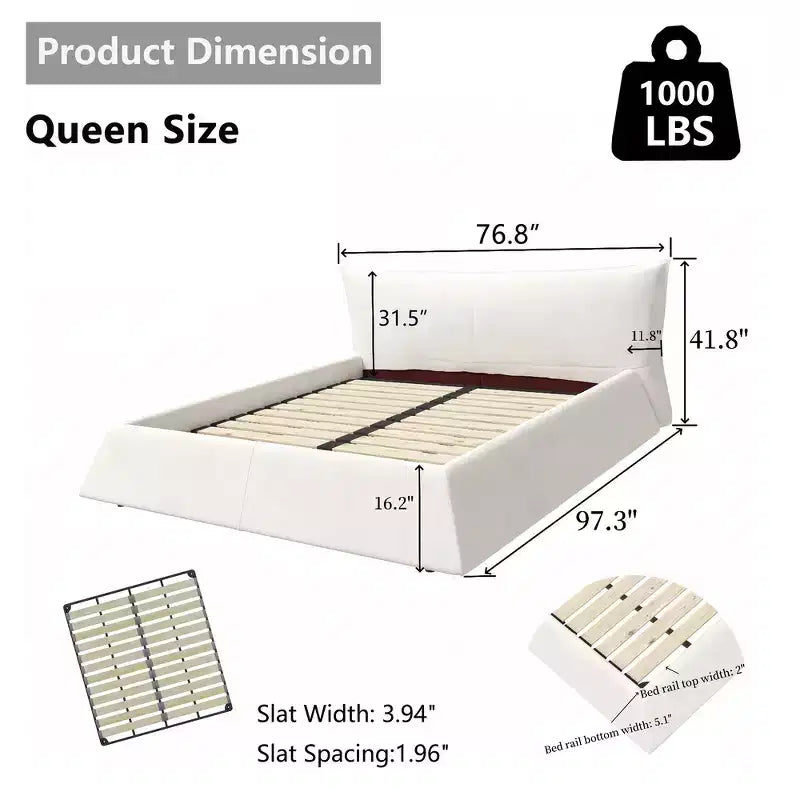 Lit plateforme tapissé King Size, Cadre de lit en métal et bois massif avec tête de lit en velours de forme spéciale