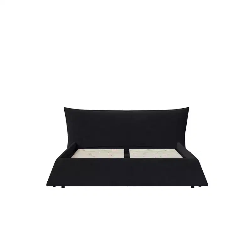 Lit plateforme tapissé King Size, Cadre de lit en métal et bois massif avec tête de lit en velours de forme spéciale