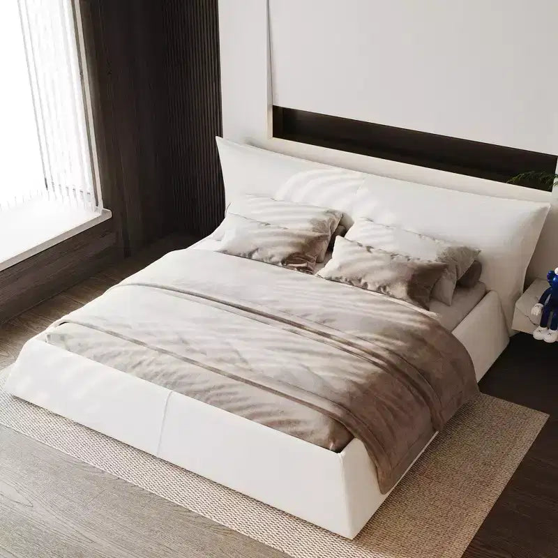 Whisen King Size Upholstered Platform Bed, Metal & Solid Wood Bed Frame with Special Shaped Velvet Headboard