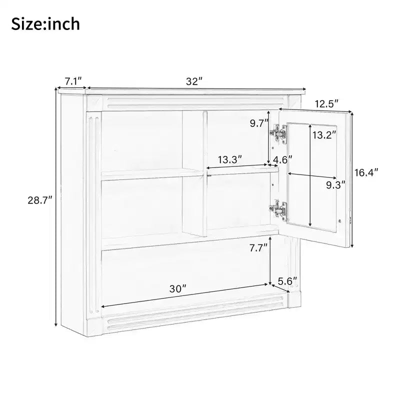 Armoire de toilette rectangulaire en MDF de 32 po L x 28 po H avec miroir, 5 étagères amovibles et charnières à fermeture amortie