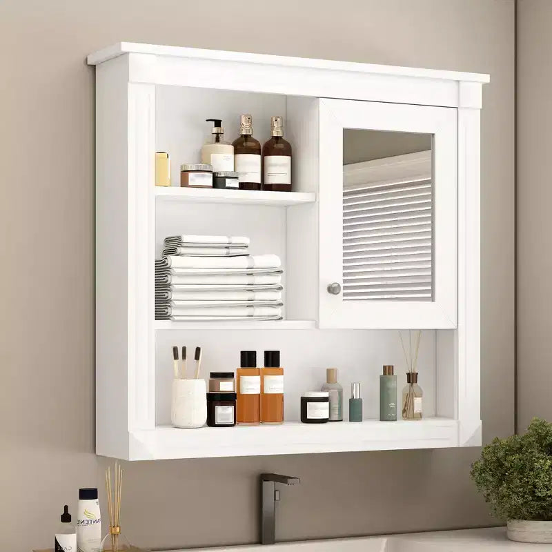 Armoire de toilette rectangulaire en MDF de 32 po L x 28 po H avec miroir, 5 étagères amovibles et charnières à fermeture amortie