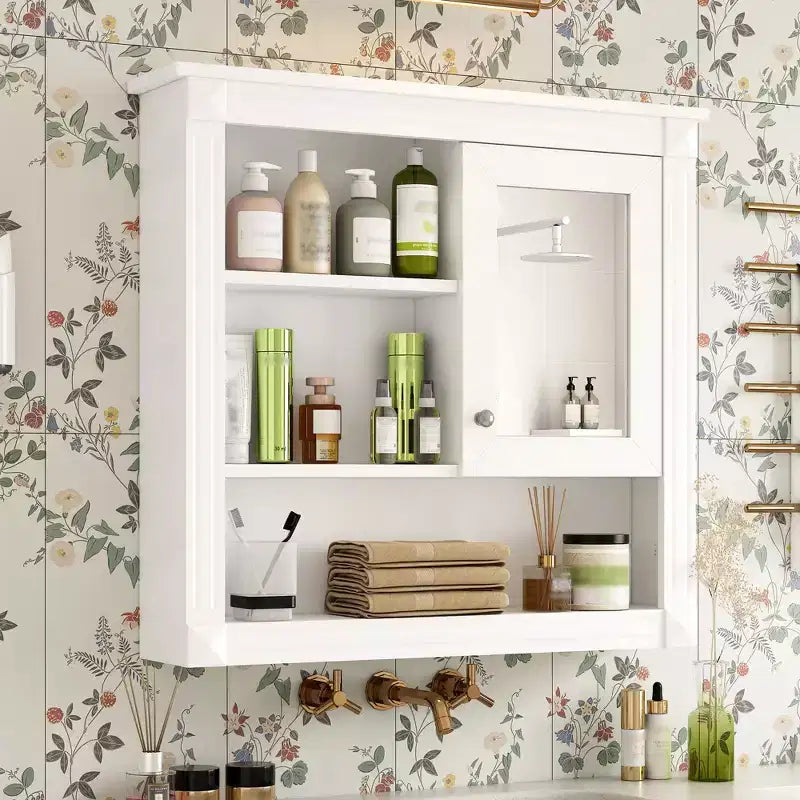Armoire de toilette rectangulaire en MDF de 32 po L x 28 po H avec miroir, 5 étagères amovibles et charnières à fermeture amortie