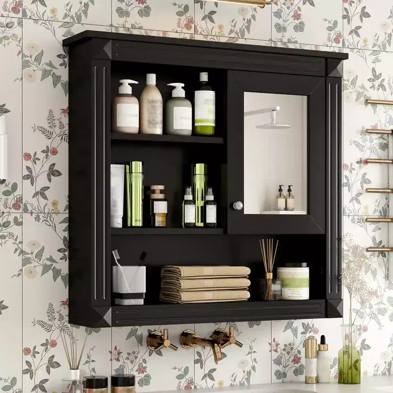 Armoire de toilette rectangulaire en MDF de 32 po L x 28 po H avec miroir, 5 étagères amovibles et charnières à fermeture amortie