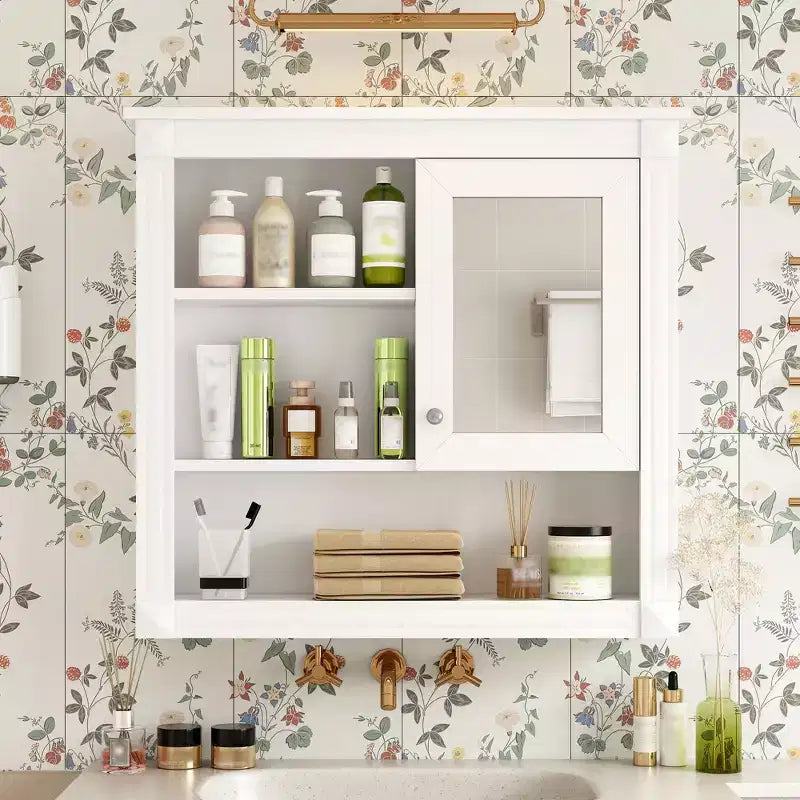 Armoire de toilette rectangulaire en MDF de 32 po L x 28 po H avec miroir, 5 étagères amovibles et charnières à fermeture amortie