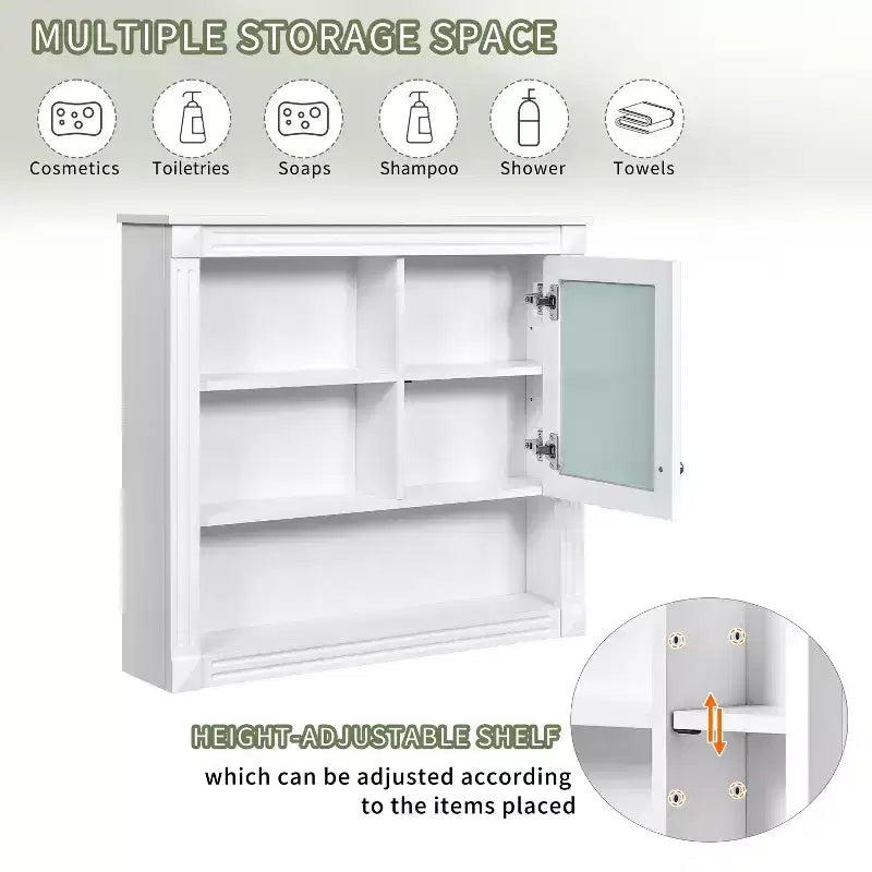 Armoire de toilette rectangulaire en MDF de 32 po L x 28 po H avec miroir, 5 étagères amovibles et charnières à fermeture amortie