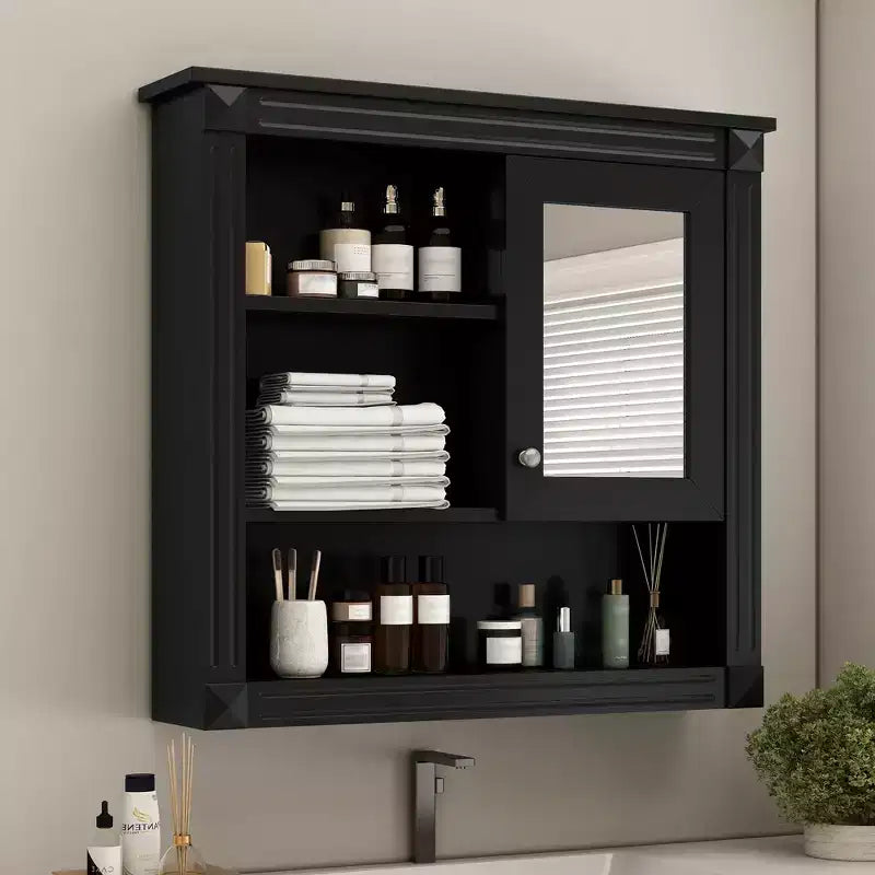 Armoire de toilette rectangulaire en MDF de 32 po L x 28 po H avec miroir, 5 étagères amovibles et charnières à fermeture amortie