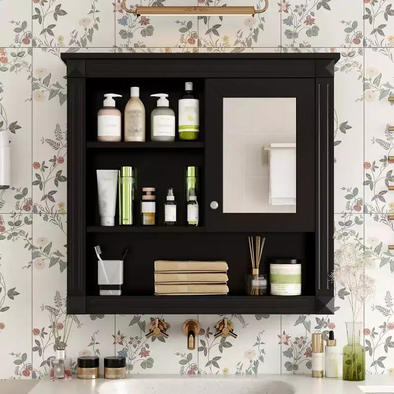 Armoire de toilette rectangulaire en MDF de 32 po L x 28 po H avec miroir, 5 étagères amovibles et charnières à fermeture amortie