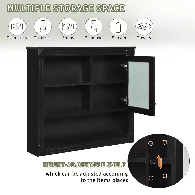 Armoire de toilette rectangulaire en MDF de 32 po L x 28 po H avec miroir, 5 étagères amovibles et charnières à fermeture amortie