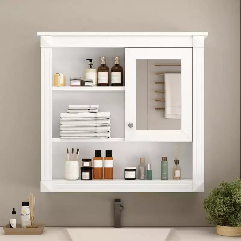 Armoire de toilette rectangulaire en MDF de 32 po L x 28 po H avec miroir, 5 étagères amovibles et charnières à fermeture amortie
