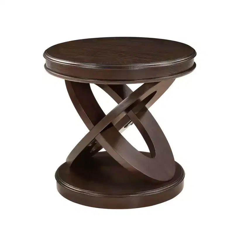 Table d'appoint ronde en bois rétro avec piètement en X pour salle à manger ou salon, Espresso