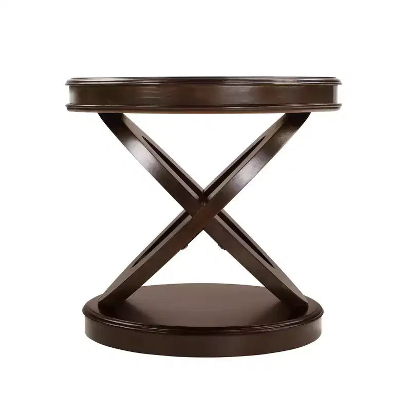 Table d'appoint ronde en bois rétro avec piètement en X pour salle à manger ou salon, Espresso